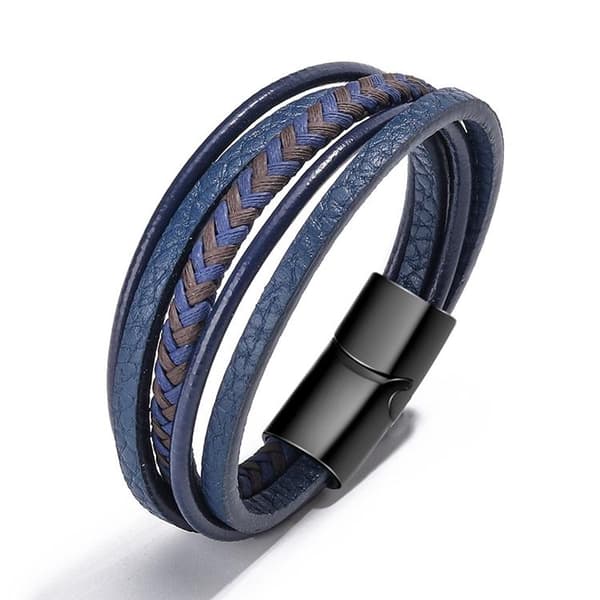 Set med flätade armband i blått läder med magnet, blå Blå one size