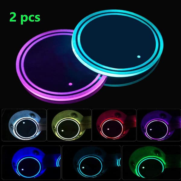 LED kopholderlys, 2 stk. LED bilunderlag med 7 farver lysende kopunderlag, USB-opladning
