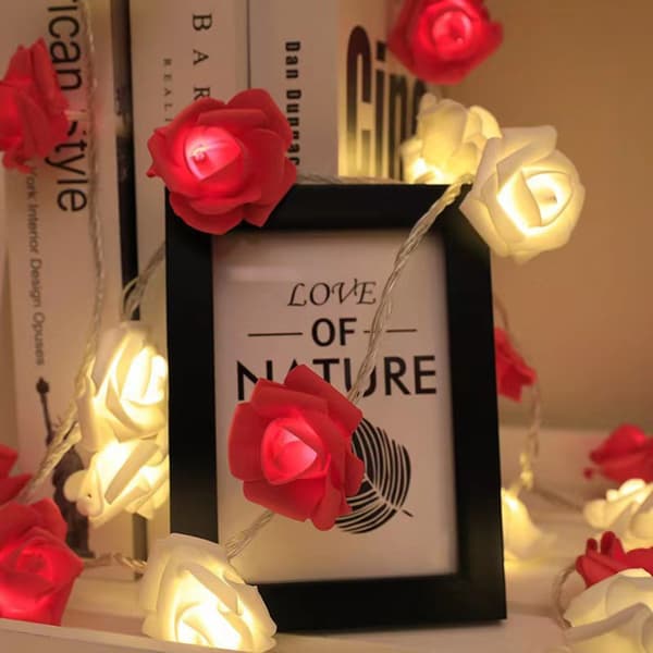 LED Rose String Lights Romantisk Simulering Rose Flower Fairy Lights For Holiday Eldsteder Blue White