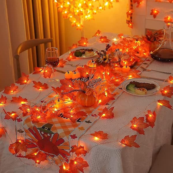 Fall Maple Leaf Garland Fe-lights Waterproof String Lights For Thanksgiving Halloween Decor