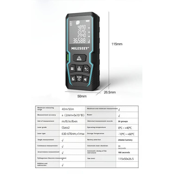 Laser Distance Meter 50M with Digital Angle Display, Electronic Level Control Infrared Rangefinder