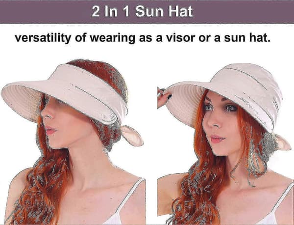 Hatte kompatible med kvinder Upf 50+ Uv Solbeskyttende Konvertibel Strandvisirhat Beige