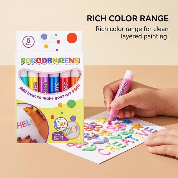 3D Puffy Paint Penner Sett, 6 Farger Tekstilfargepenner for DIY Kunst og Håndverk