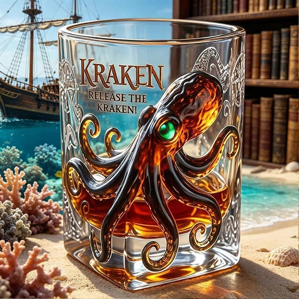 The Kraken Black Spiced Rum Blæksprutte Whiskyglas