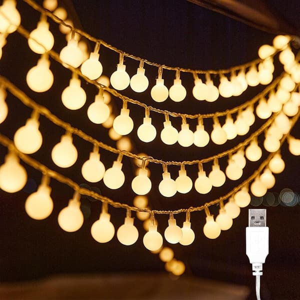 Lyskæde, USB-drevet, 10 meter, 80 varmhvide LED'er, konstant lys