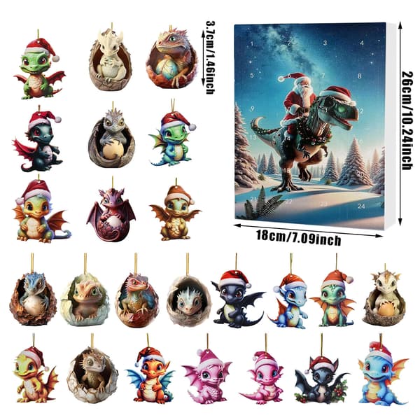 Glas Julekalender med nedtælling til jul - 24 låger - Blind Box mini akryl dragebaby vedhæng
