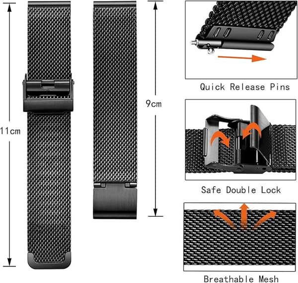 Mesh Armband i Rostfritt Stål Snabbkoppling Klocka Herr Dam 22mm