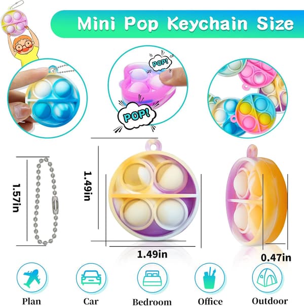 Pop Fidget Nøglering 30-pak Mini Fidget Legetøj Bulk Festgaver til Børn 4-8, 8-12 År Drenge Piger Push Pops Bulk Legetøj Små Præmier til