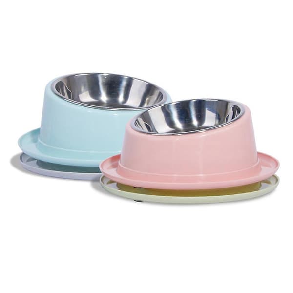 Blå hundeskål i rustfrit stål til fodring af kæledyr med skridsikkert design