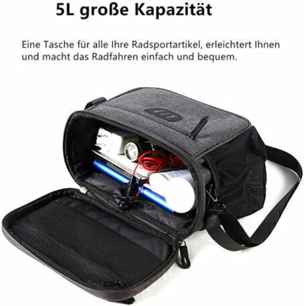 5L Waterproof Bicycle Front Basket, with Touch Screen, Bicycle Front Bag with Detachable Shoulder Strap for All Mobile Phones Grey