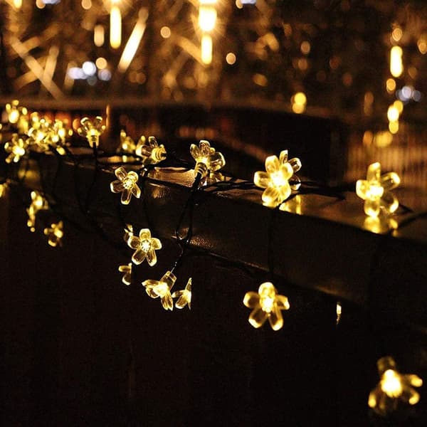 Solar Powered Sakura String Lights 8 Functions Waterproof Outdoor Decoration for Garden, Warm White [7m 50leds]