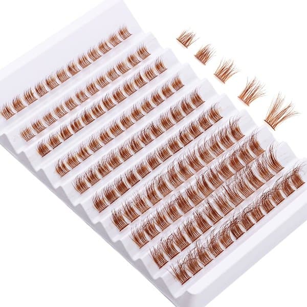 Brown False Eyelashes, Natural D Curl Cat Lashes, DIY Individual Lashes for Home Use and Beginners Z01