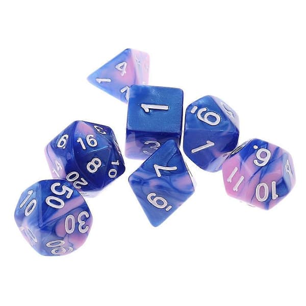 3x 7 stk. polyedriske terninger for Dungeons and Dragons terningbordspill blå rosa