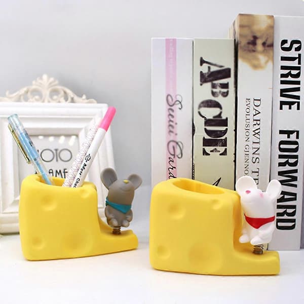 til Creative Cheese Pen Holder Makeup Brush Organizer Holder Paint Brush Collection Cup til Student Gaver Kontor Kvinder M Gul