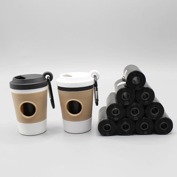 Letvægts genanvendelig hundepose-dispenser i kaffekop-form til hurtig oprydning under udendørs aktiviteter, sort Black