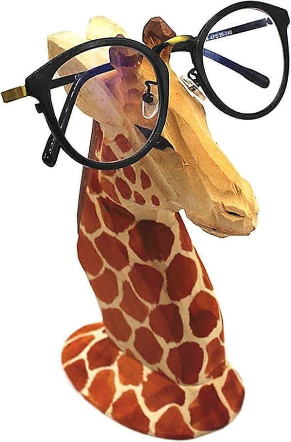 Kreativ træhåndskåret brilleholder: Girafstativ til kontorbord