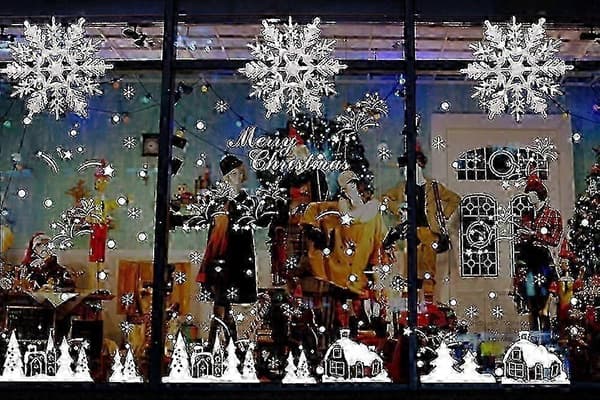 Store glitrende snefnug sæt med 5, hvide juleophæng til vindue og udendørs vinterdekoration