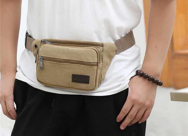 Waist Bag - 3 Compartments Canvas Fabric Various Colors Grön 89