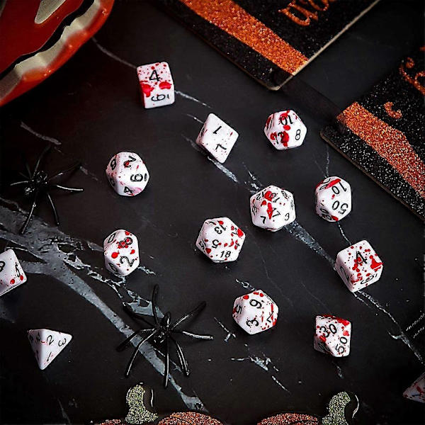42 stykker blodstænk terninger polyhedral 7-terning sæt til RPG DND rollespil terningespil White red spots