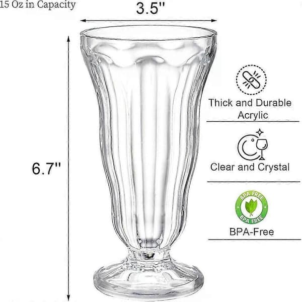 6-pack akrylmilkshakeglas, 15 OZ klara gammaldags läskglas okrossbara
