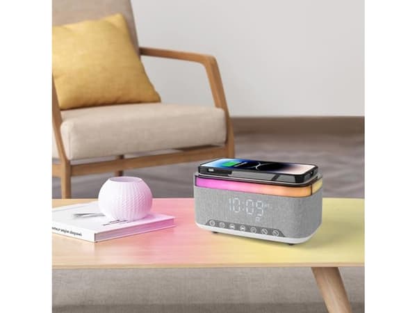 Ladestasjon Lampe Trådløs Lading Nattlampe RGB Multifunksjonell Bluetooth Grå
