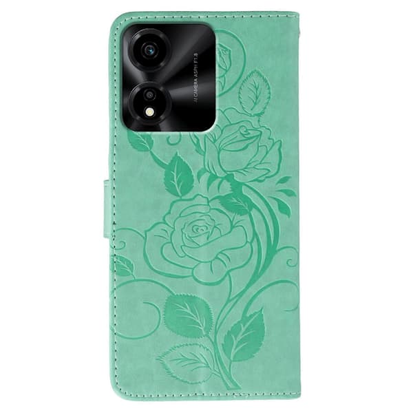TKdaddy For Honor X40 Plus Plånboksfodral Ställ Tryckt Ros Fjäril PU Läder Telefonskal Grön