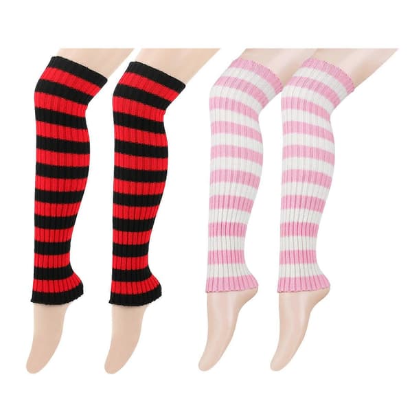 Stribede strikkede benvarmere til kvinder, lårhøje strømper, benærmer til dansefest-outfits og vintervarme, lyserøde og hvide striber Pink white strips