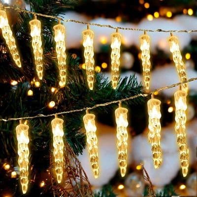 LED Icicle String Lights, Battery Operated, Christmas Lighting, Rain Light Decorations for Garden and Wedding (6m 40 LEDs)