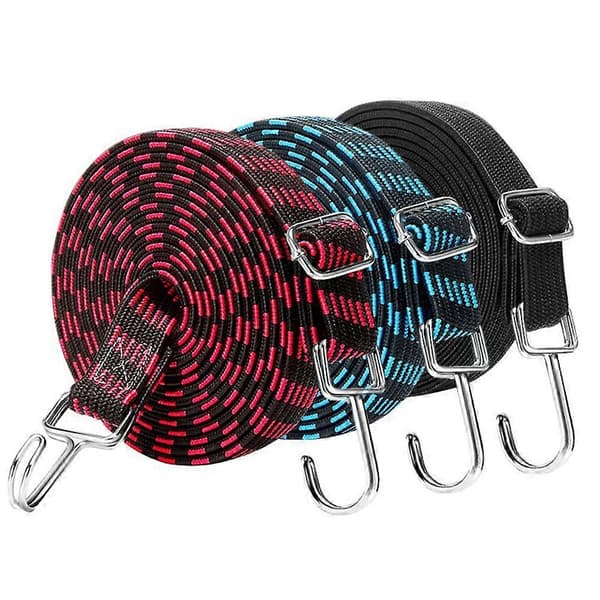4 meter lång bungee-rep med krokar, kraftig bagagerem, elastisk gummirem, fast bandkrokstillbehör black