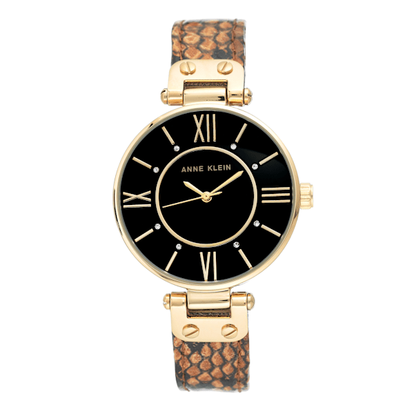 Watch Anne Klein AK/3228BKBN goldtone with brown snake pattern 34mm x 41mm