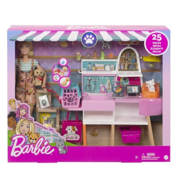Barbie dyrebutikk dukke og lekesett