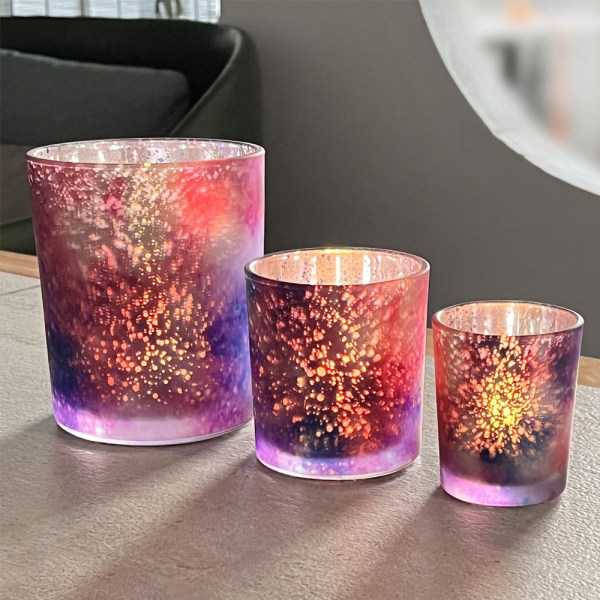 Romantisk och färgglad stjärnhimmel ljusstake värmeljushållare 3-delat set Purple