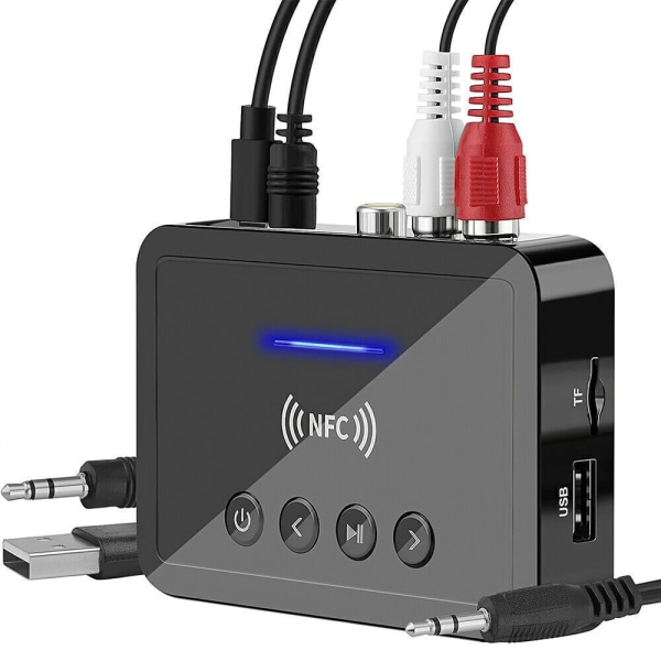 Trådlös Bluetooth 5.0 sändare mottagare 3,5 mm adapter AUX NFC till RCA Audio