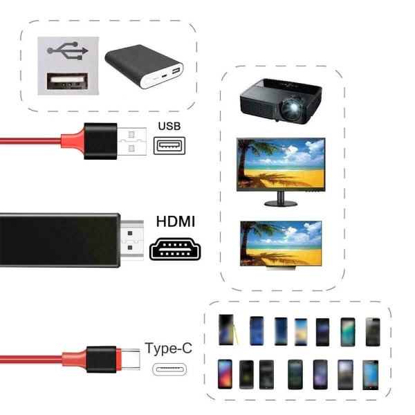 USB 3.1 Typ C till HDMI TV HDTV Video med laddningskabeladapter för Samsung