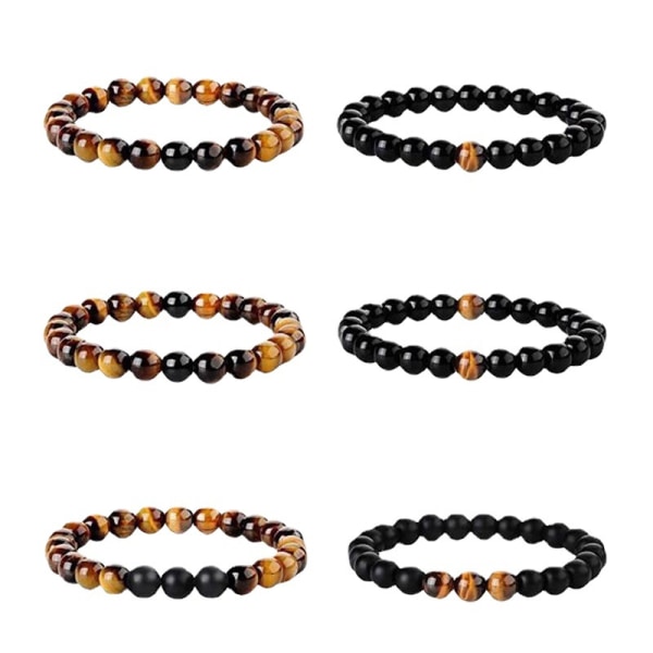 6 delar 8 mm armband, Tiger Eye Stretch Natursten Yoga Armband Set