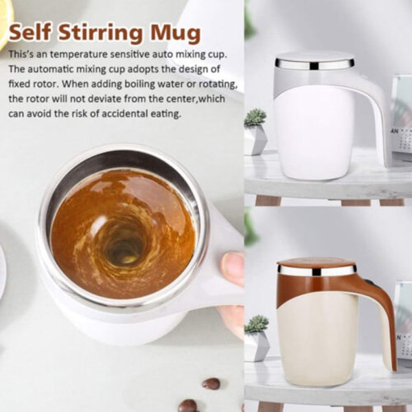 Automatisk självomrörande mugg Magnetisk kaffe-te-mjölkbägare White