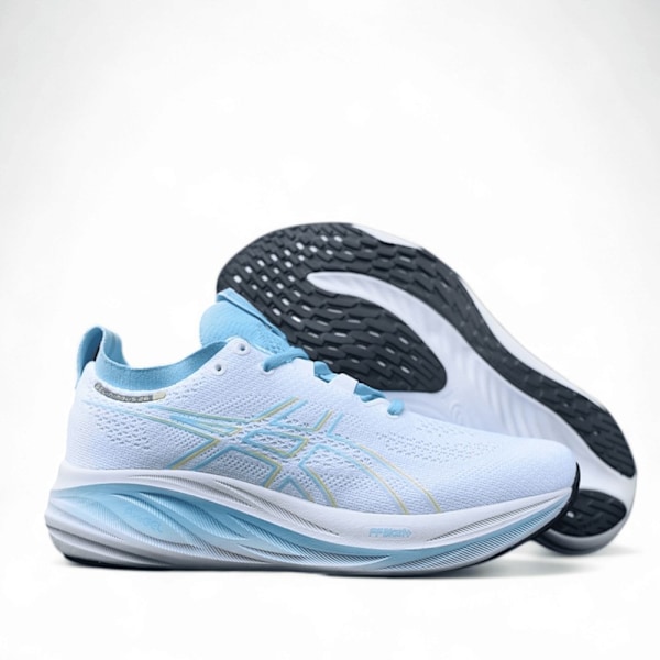 Asics GEL Nimbus 26 White and blue Originala maratonlöparskor för män och kvinnor 38