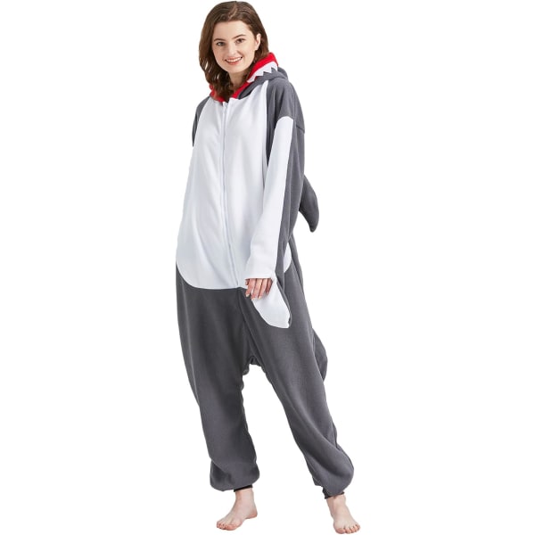 Långärmad tecknad ett stycke pyjamas grå haj fleece hem par hem kläder