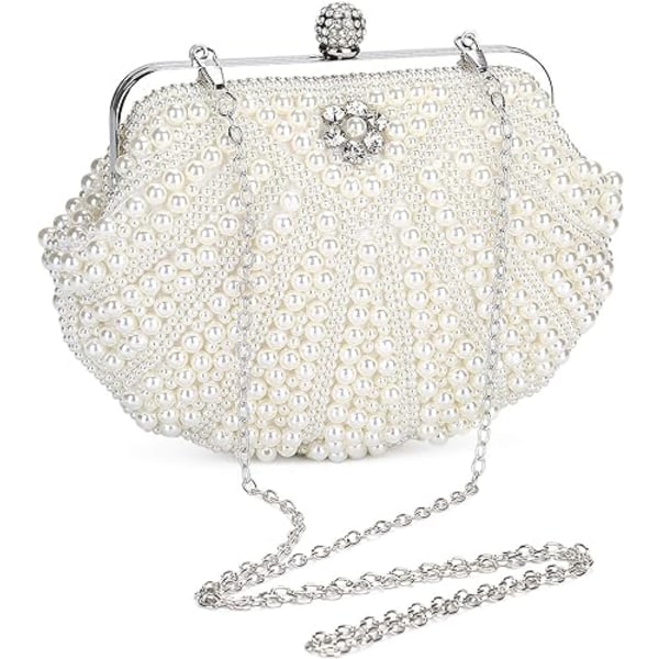 Elegant beige kvällskoppling: handväska med pärlor för bröllopsfest