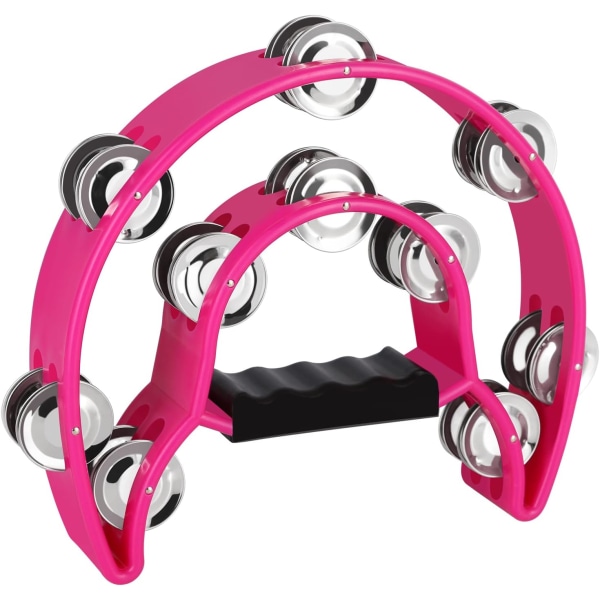 Double Row Tambourine, Metal Jingles Handheld Percussion-Half Moon Tambourine för vuxna, KTV, Party Pink