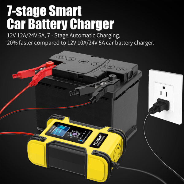 12A 12V/24V 7-stegs smartladdare: Wet/GEL/LiFePO4/Blysyra