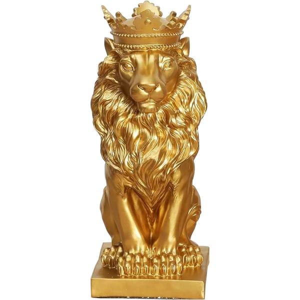 Staty skulptur karaktär retro harts kreativa gyllene krona lejon staty harts djur