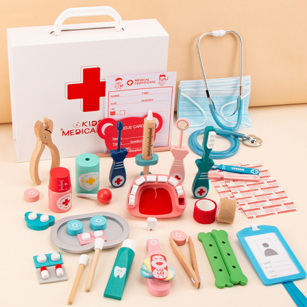Barns lilla läkare set flickor spelar stetoskop sjuksköterska medicinsk kit hemma