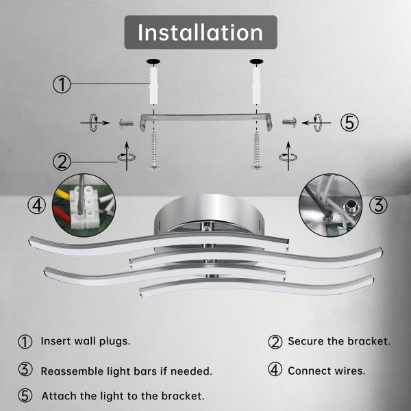 LED-taklampa: Böjd design, 24W, 4 inbyggda LED-paneler white