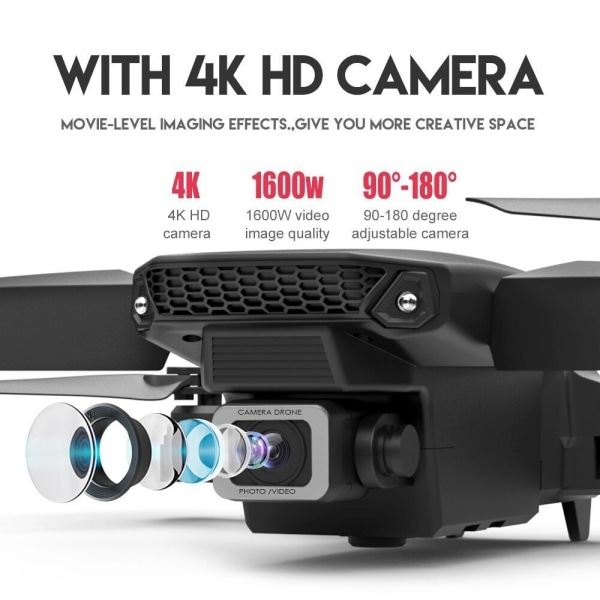 3 Batterier Drone 4K HD Selfie Kamera WIFI FPV GPS RC Quadcopter