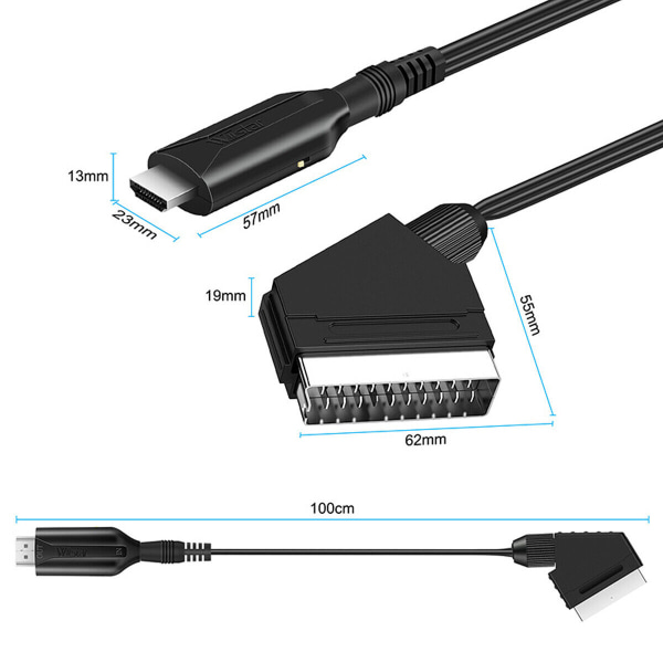 SCART till HDMI-omvandlarkabel SCART HDMI GAMMAL DVD TILL HD-TV Videoadaptersladd 1m