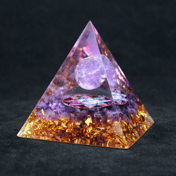 Ametist Pyramid Crystal Healing Energy Orgone hemprydnader QK08
