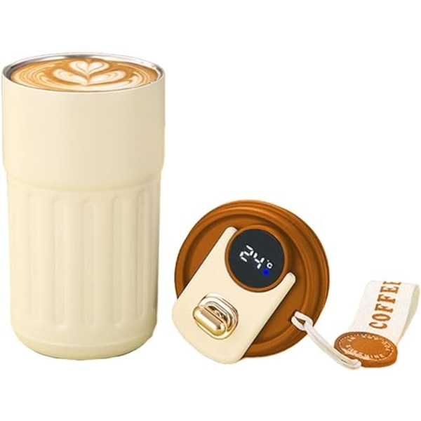 Temperaturdisplay kaffetermos varm och kall läckagesäker kaffekopp med lock i rostfri termoskopp Brown