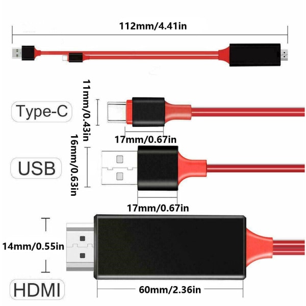 USB 3.1 Typ C till HDMI TV HDTV Video med laddningskabeladapter för Samsung