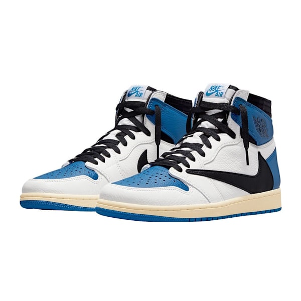 Fragment Design x Travis Scott x Air Jordans 1 Retro High 'Sail Black Military Blue AJ1  Sneakers 42